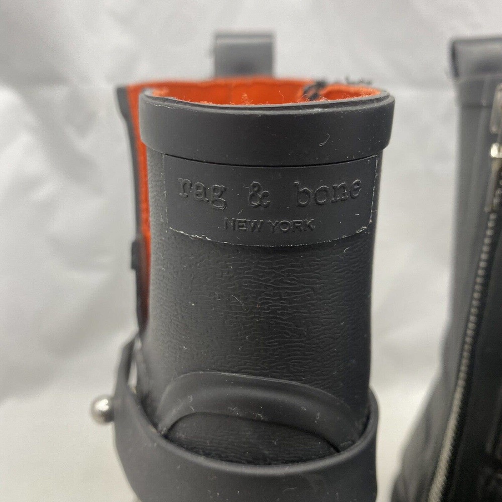 Rag & Bone New York Moto Rain Boots Black Rubber Size 37 EUR /Womens 7 US *READ - Picture 4 of 10